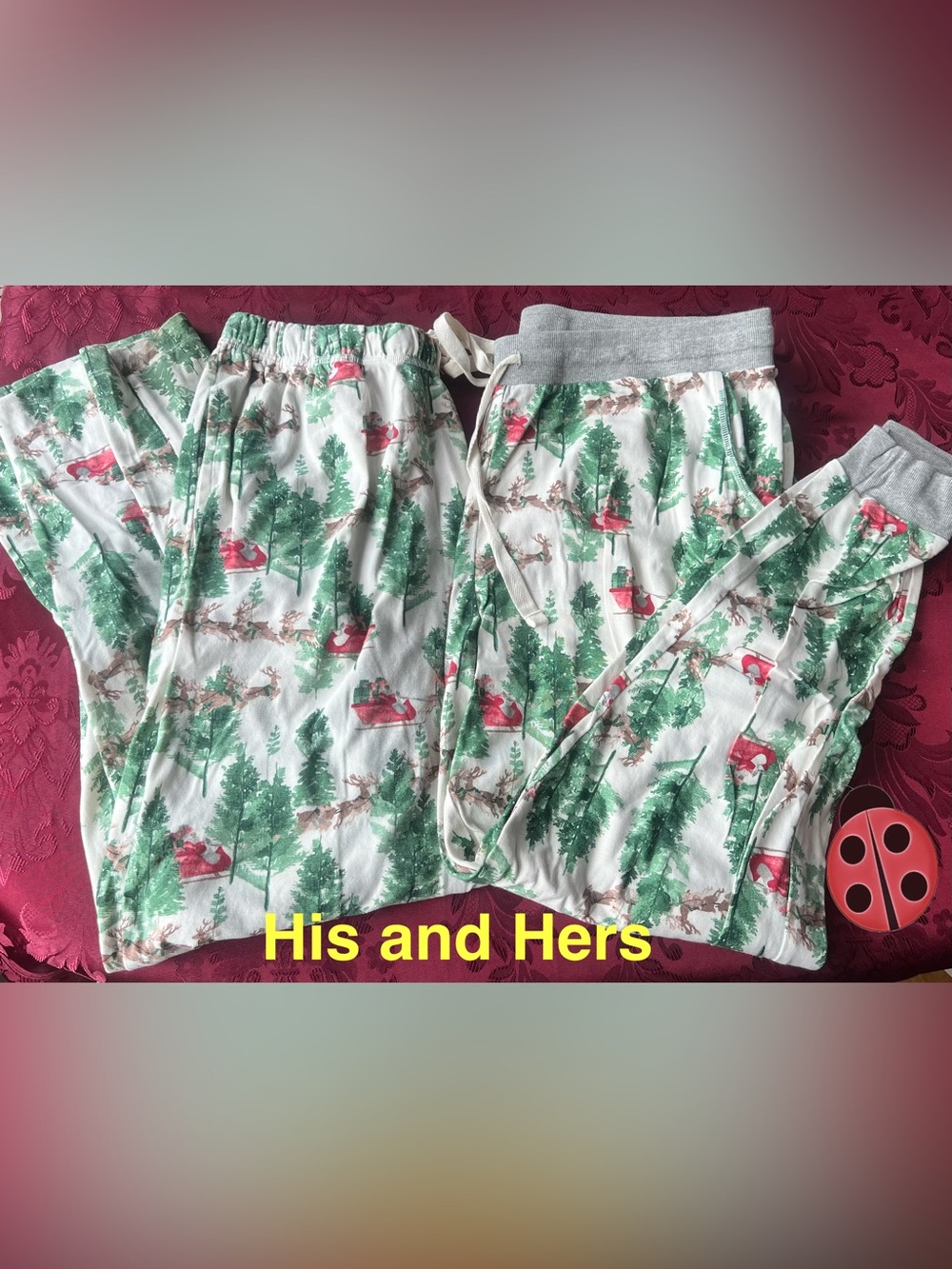 His and Hers Holiday Forest Print Pajama Pants - both XXL